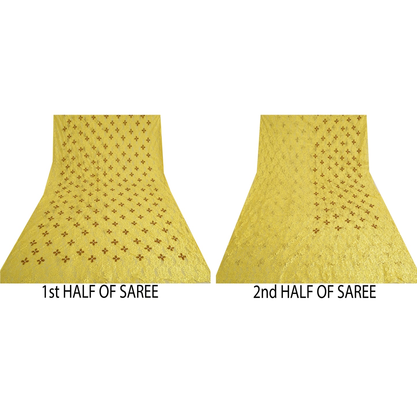 Санскрити Винтаж Желтый Тяжелые Сари Сетка Сетка Ручной Работы Бисером Сплетенная Сари Устойчивая Ткань