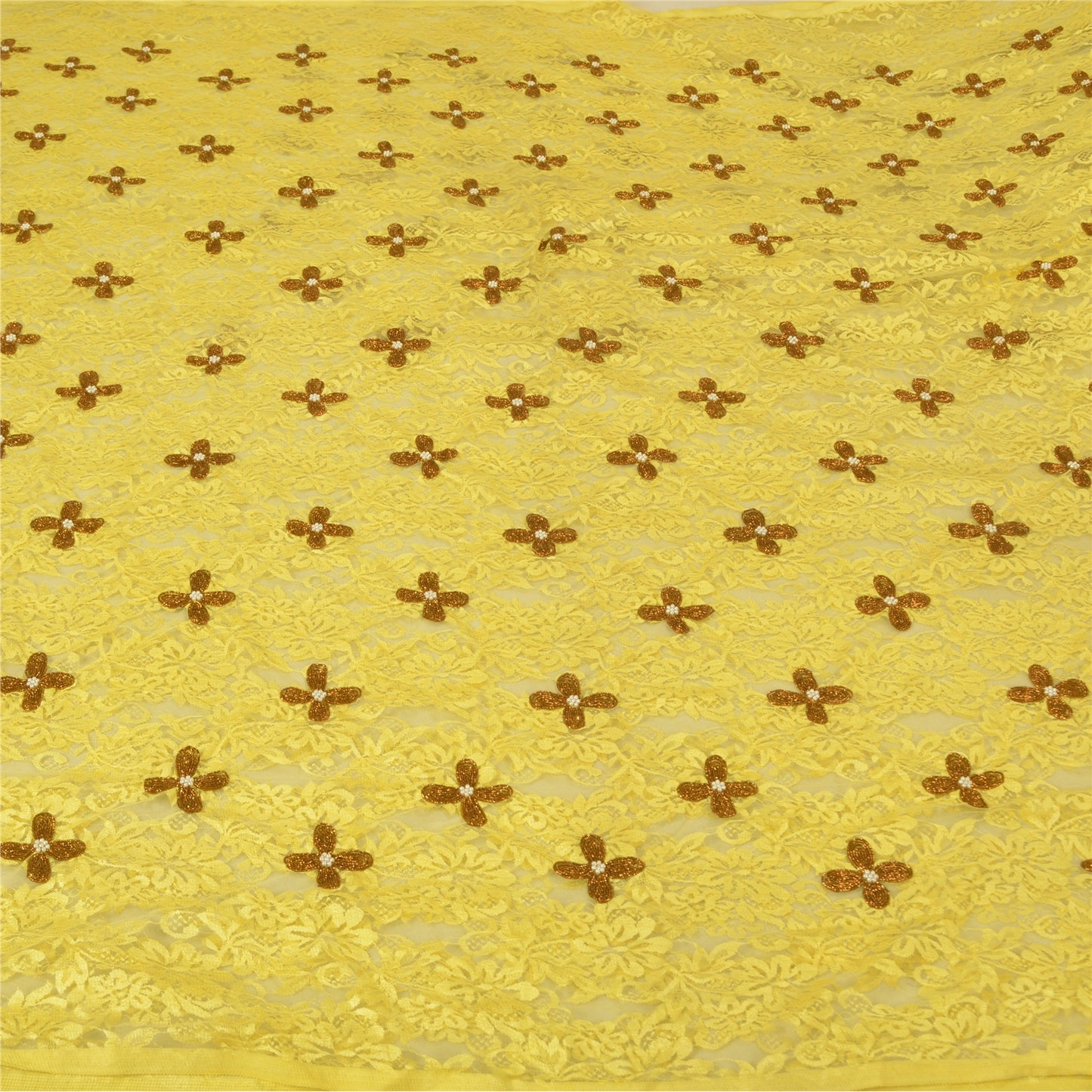 Санскрити Винтаж Желтый Тяжелые Сари Сетка Сетка Ручной Работы Бисером Сплетенная Сари Устойчивая Ткань