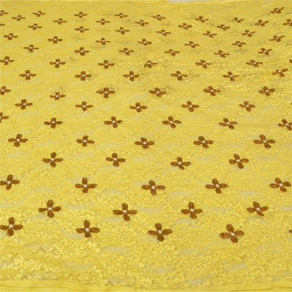 Санскрити Винтаж Желтый Тяжелые Сари Сетка Сетка Ручной Работы Бисером Сплетенная Сари Устойчивая Ткань