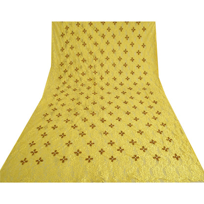 Санскрити Винтаж Желтый Тяжелые Сари Сетка Сетка Ручной Работы Бисером Сплетенная Сари Устойчивая Ткань
