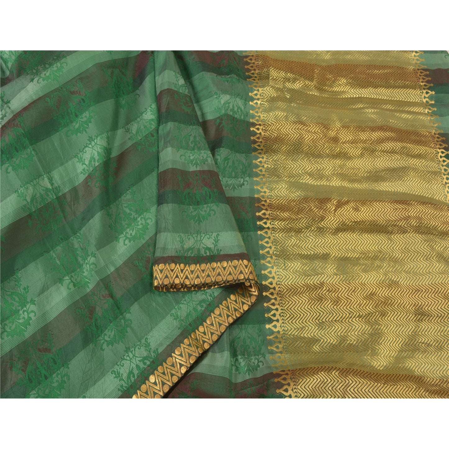 Sanskriti Vintage Green Heavy Indian Sarees Pure Silk Woven Brocade Sari Sustainable Fabric