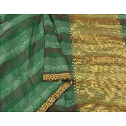 Sanskriti Vintage Green Heavy Indian Sarees Pure Silk Woven Brocade Sari Sustainable Fabric