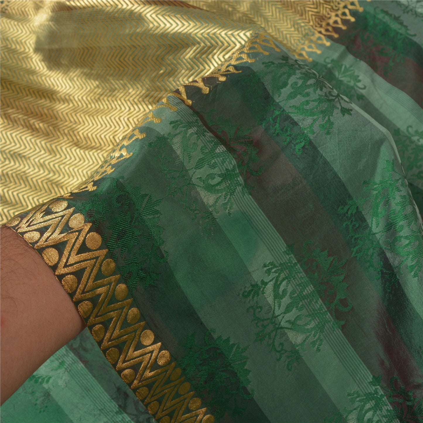 Sanskriti Vintage Green Heavy Indian Sarees Pure Silk Woven Brocade Sari Sustainable Fabric