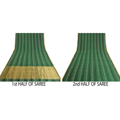 Sanskriti Vintage Green Heavy Indian Sarees Pure Silk Woven Brocade Sari Sustainable Fabric