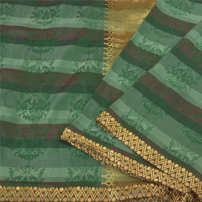 Sanskriti Vintage Green Heavy Indian Sarees Pure Silk Woven Brocade Sari Sustainable Fabric