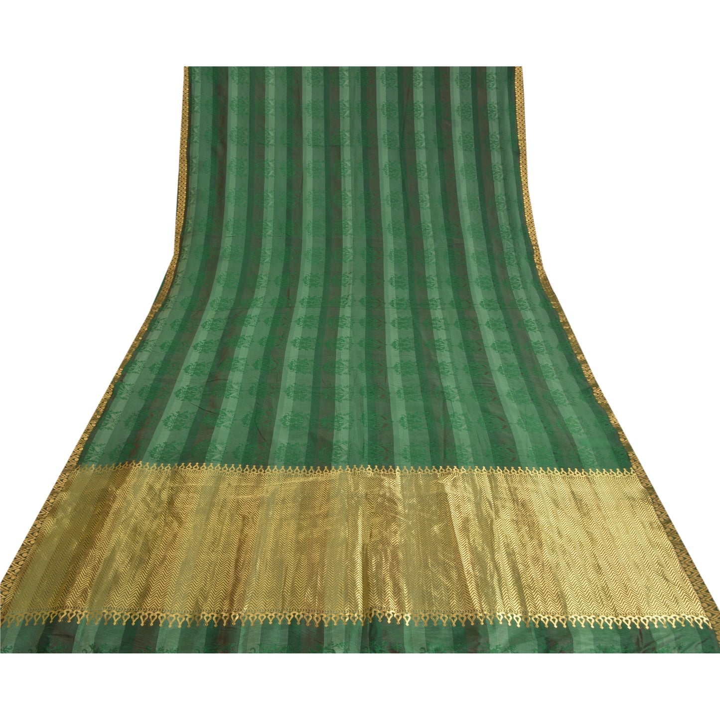 Sanskriti Vintage Green Heavy Indian Sarees Pure Silk Woven Brocade Sari Sustainable Fabric