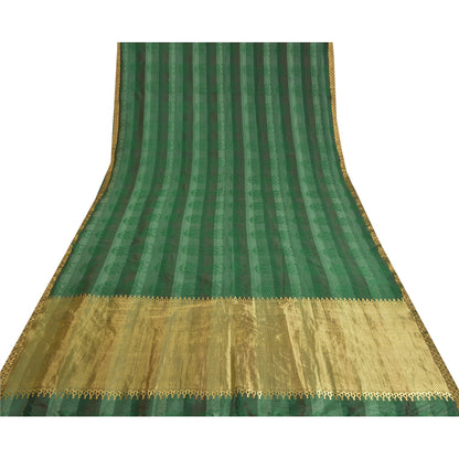 Sanskriti Vintage Green Heavy Indian Sarees Pure Silk Woven Brocade Sari Sustainable Fabric