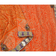Sanskriti Vintage Orange Heavy Sarees Pure Silk Hand Beaded Bandhani Sari Fabric
