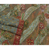 Sanskriti Vintage Green Heavy Indian Sarees Net Mesh Hand Beaded Sari Sustainable Fabric
