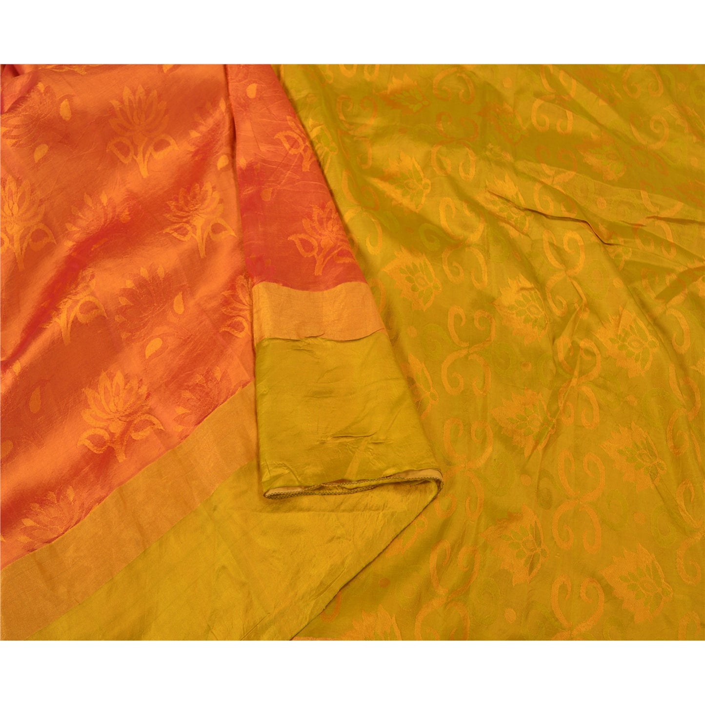 Санскритские винтажные оранжевые тяжелые индийские сари 100% чистый шелк сотканный сари устойчивая ткань