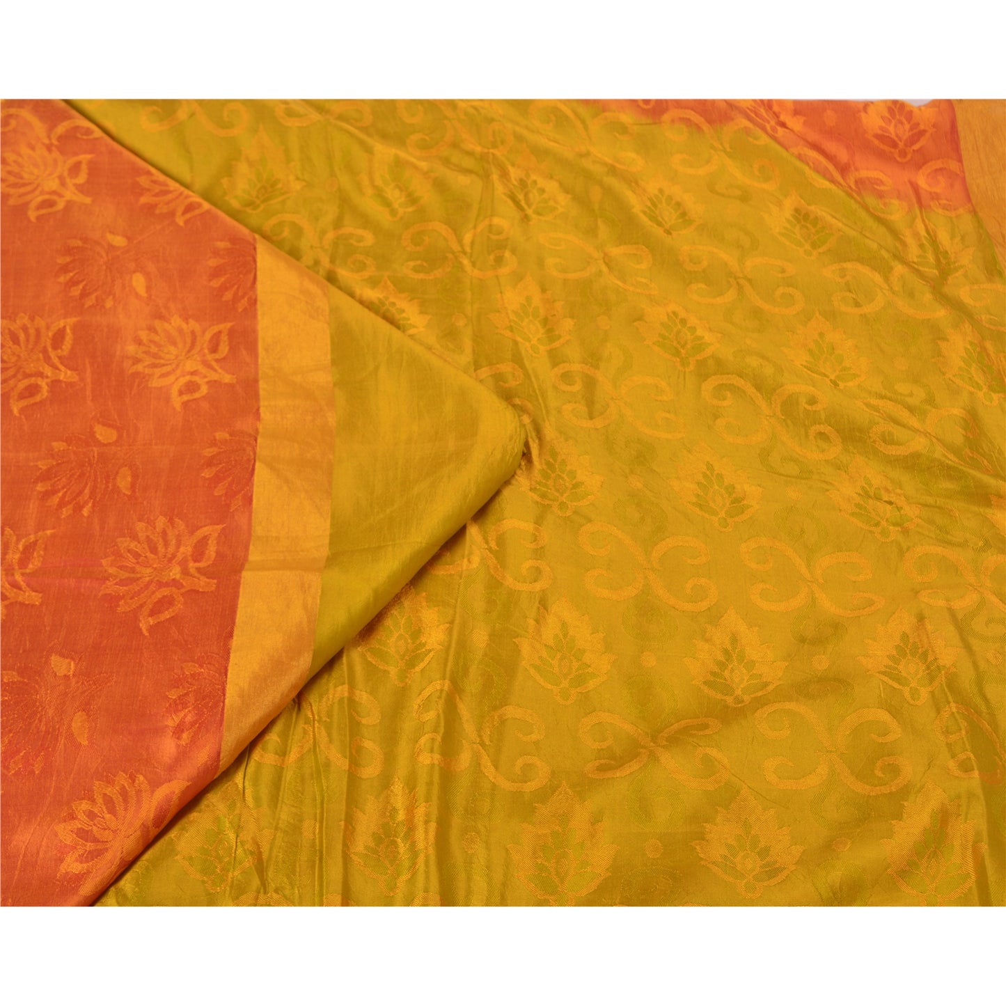 Санскритские винтажные оранжевые тяжелые индийские сари 100% чистый шелк сотканный сари устойчивая ткань