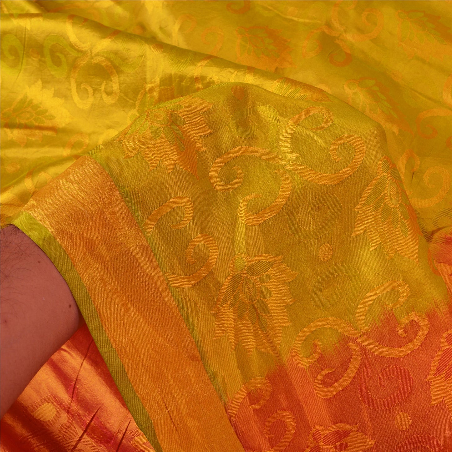 Санскритские винтажные оранжевые тяжелые индийские сари 100% чистый шелк сотканный сари устойчивая ткань