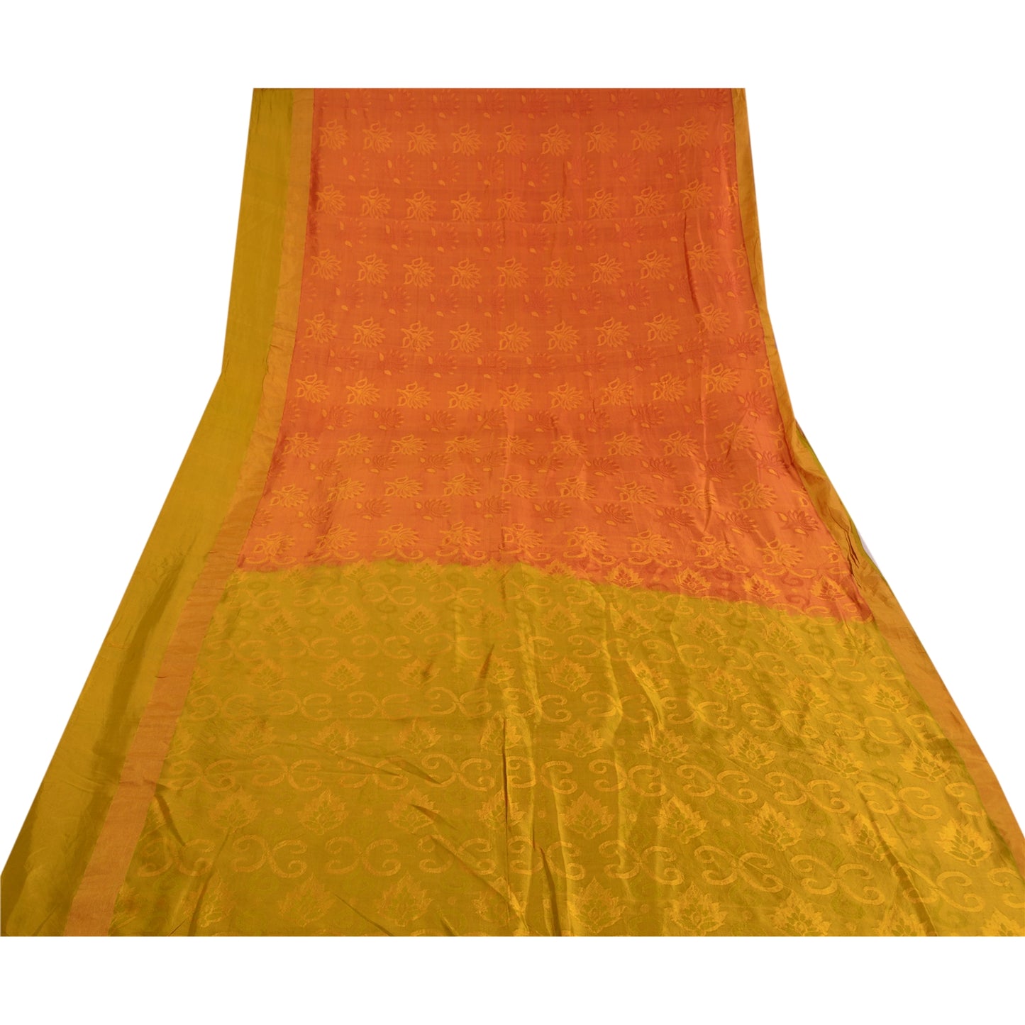 Санскритские винтажные оранжевые тяжелые индийские сари 100% чистый шелк сотканный сари устойчивая ткань