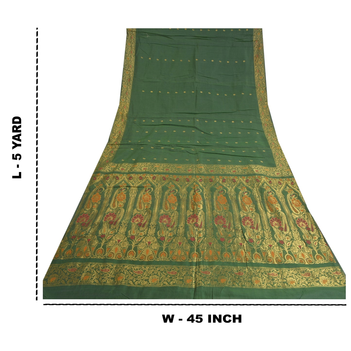 Sanskriti Vintage Green Heavy Sarees Cotton Silk Woven Brocade Sari Sustainable Fabric