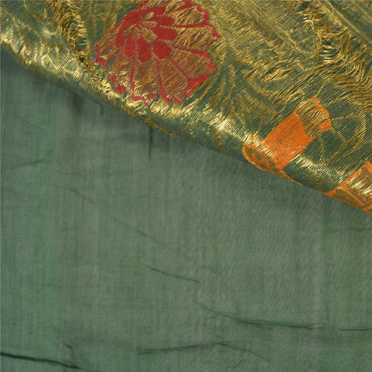 Sanskriti Vintage Green Heavy Sarees Cotton Silk Woven Brocade Sari Sustainable Fabric