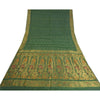 Sanskriti Vintage Green Heavy Sarees Cotton Silk Woven Brocade Sari Sustainable Fabric