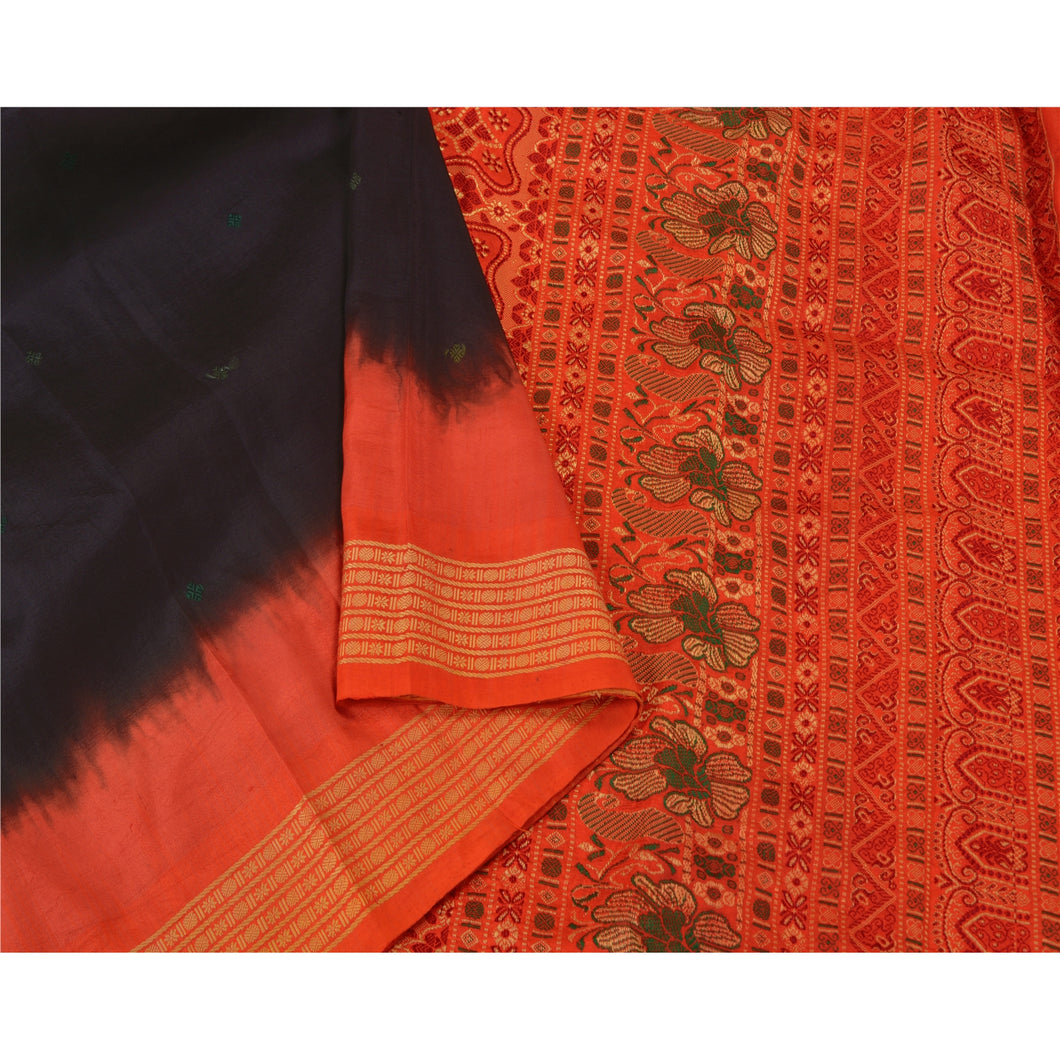Sanskriti Vintage Black Heavy Indian Sarees Pure Silk Woven Bomkai Sari Fabric