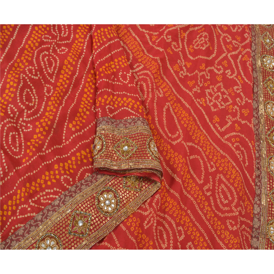Sanskriti Vintage Red Bandhani Heavy Sarees Pure Silk Handbead Woven Sari Fabric