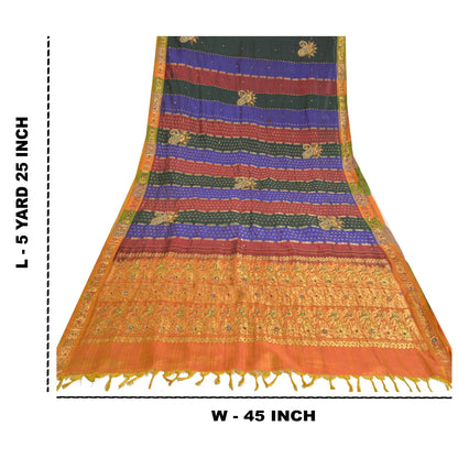 Sanskriti Vintage Sarees Woven Hand Beaded Pure Silk Sari Premium Sustainable Fabric