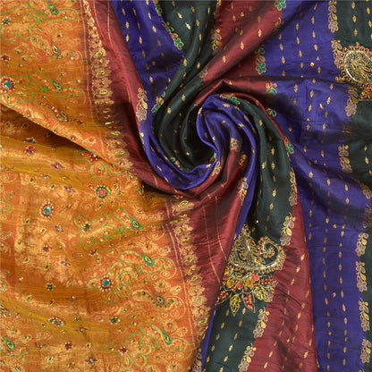 Sanskriti Vintage Sarees Woven Hand Beaded Pure Silk Sari Premium Sustainable Fabric