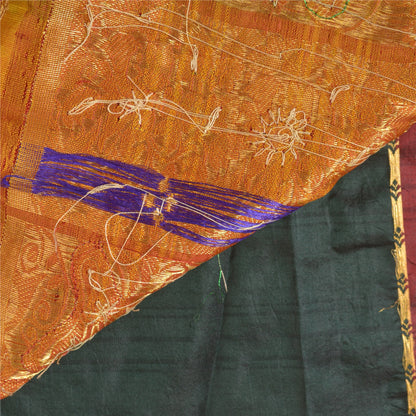 Sanskriti Vintage Sarees Woven Hand Beaded Pure Silk Sari Premium Sustainable Fabric