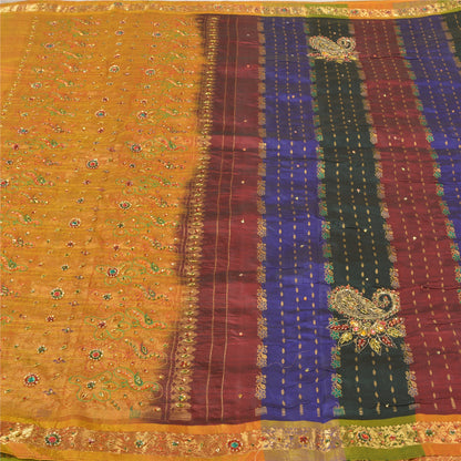 Sanskriti Vintage Sarees Woven Hand Beaded Pure Silk Sari Premium Sustainable Fabric