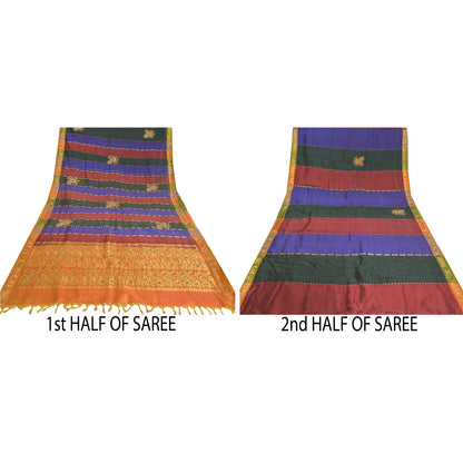 Sanskriti Vintage Sarees Woven Hand Beaded Pure Silk Sari Premium Sustainable Fabric