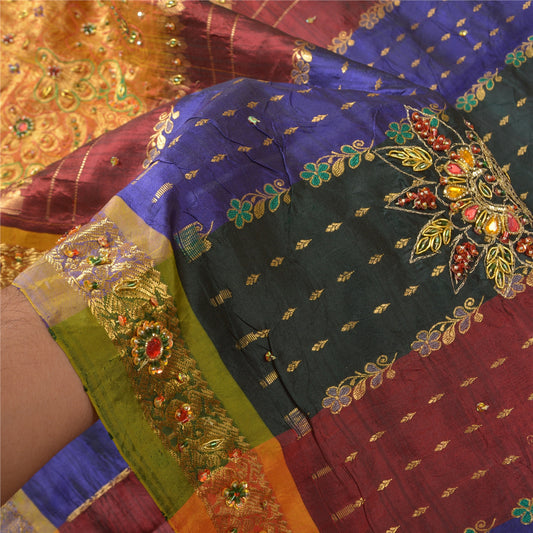 Sanskriti Vintage Sarees Vævet Håndperlet Ren Silke Sari Premium Bæredygtigt Stof