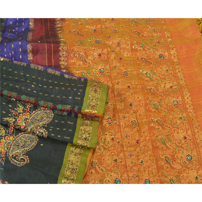 Sanskriti Vintage Sarees Woven Hand Beaded Pure Silk Sari Premium Sustainable Fabric