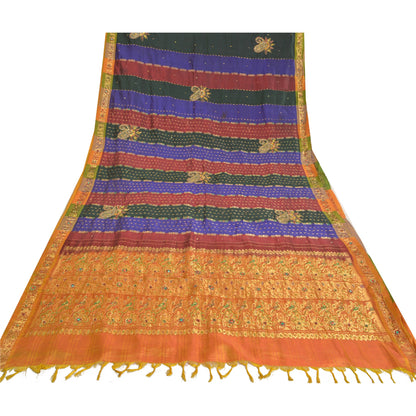Sanskriti Vintage Sarees Woven Hand Beaded Pure Silk Sari Premium Sustainable Fabric