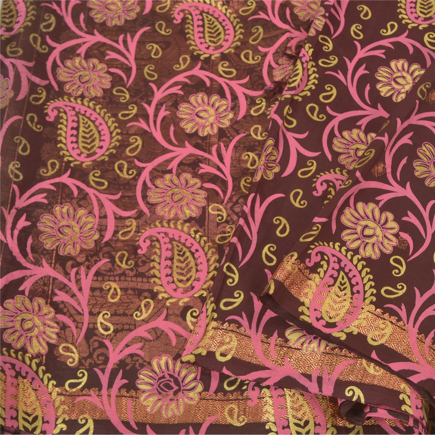 Sanskriti Vintage Brown Heavy Wedding Sarees Pure Silk Woven/Painted Sari Sustainable Fabric