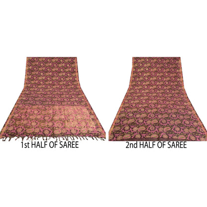 Sanskriti Vintage Brown Heavy Wedding Sarees Pure Silk Woven/Painted Sari Sustainable Fabric