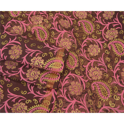 Sanskriti Vintage Brown Heavy Wedding Sarees Pure Silk Woven/Painted Sari Sustainable Fabric