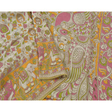 Load image into Gallery viewer, Sanskriti Vintage Ivory Indian Sarees Cotton Silk Kalamkari Peacock Sari Fabric
