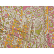 Load image into Gallery viewer, Sanskriti Vintage Ivory Indian Sarees Cotton Silk Kalamkari Peacock Sari Fabric
