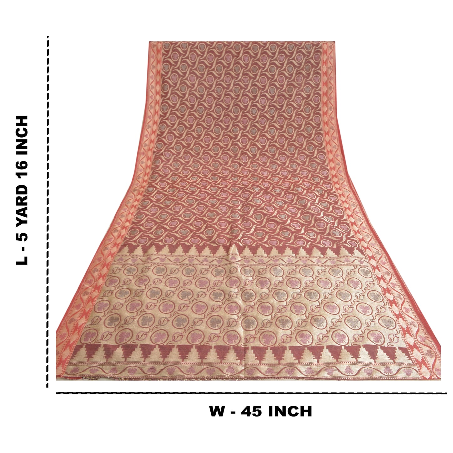 Санскрити Винтаж Темно-красный Тяжелый Индийский Сари Смесовый Шелковый Тканый Сари Экологичная Ткань