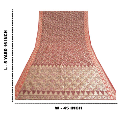 Санскрити Винтаж Темно-красный Тяжелый Индийский Сари Смесовый Шелковый Тканый Сари Экологичная Ткань