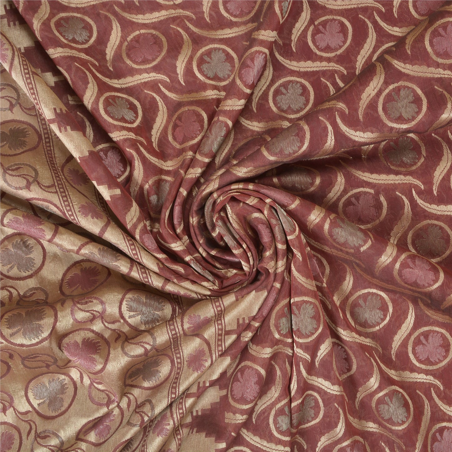 Санскрити Винтаж Темно-красный Тяжелый Индийский Сари Смесовый Шелковый Тканый Сари Экологичная Ткань