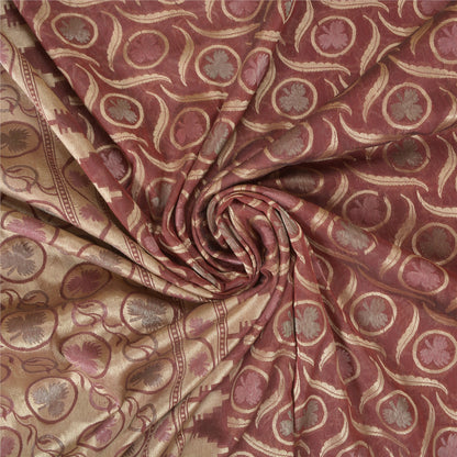 Санскрити Винтаж Темно-красный Тяжелый Индийский Сари Смесовый Шелковый Тканый Сари Экологичная Ткань