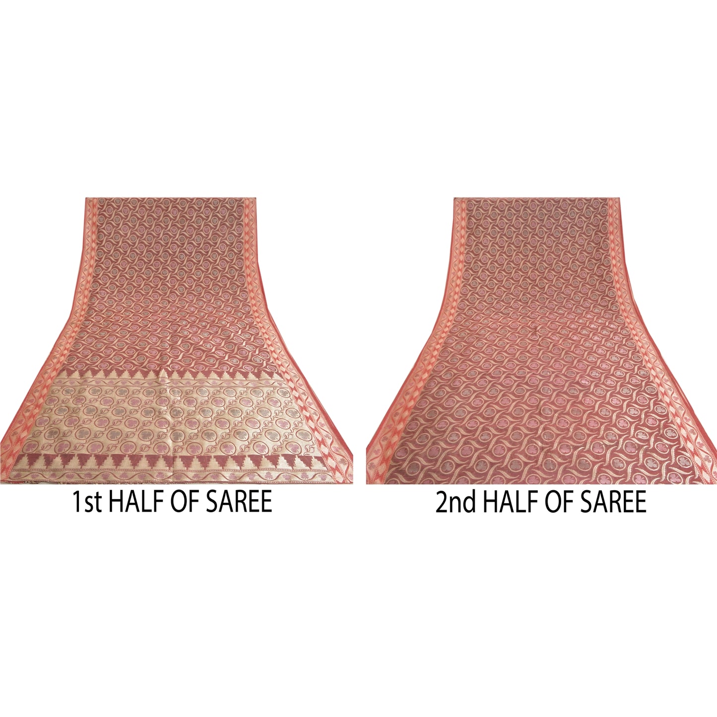 Санскрити Винтаж Темно-красный Тяжелый Индийский Сари Смесовый Шелковый Тканый Сари Экологичная Ткань