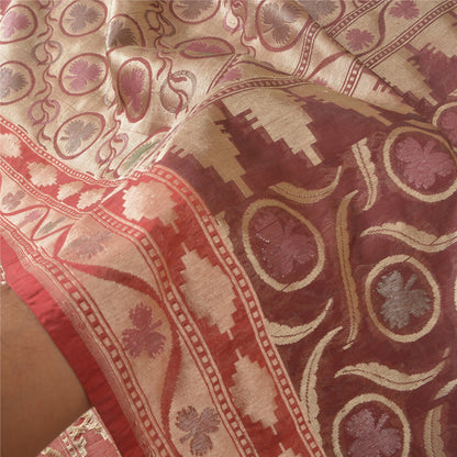 Санскрити Винтаж Темно-красный Тяжелый Индийский Сари Смесовый Шелковый Тканый Сари Экологичная Ткань