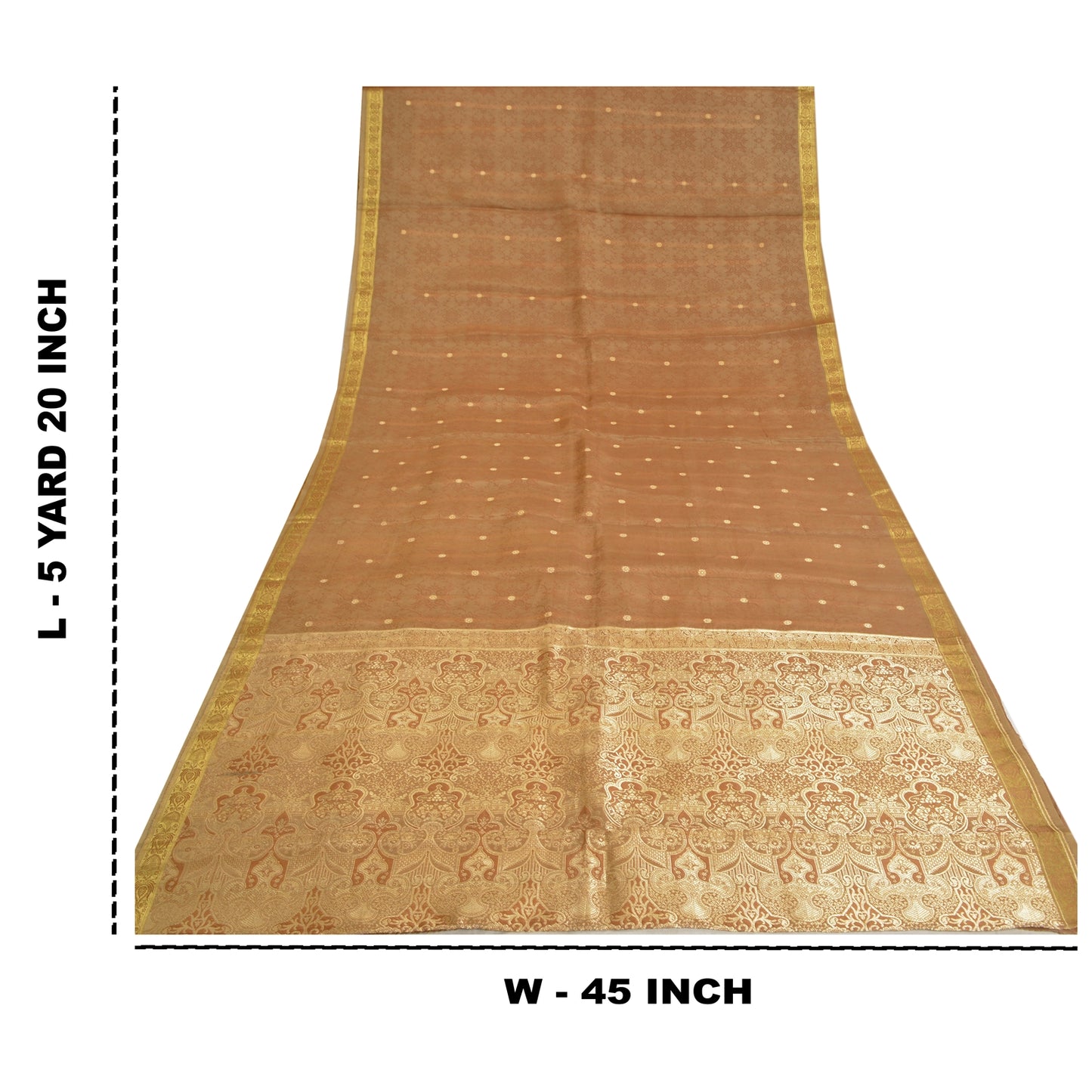 Sanskriti Vintage Heavy Brown Sarees Pure Organza Silk Woven Brocade Sari Sustainable Fabric