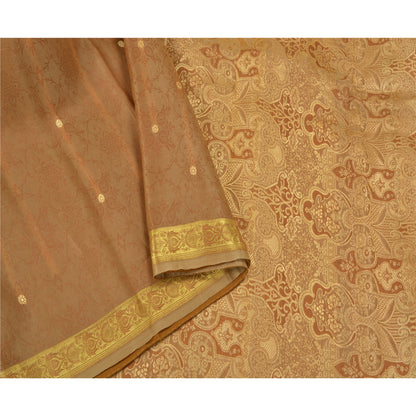 Sanskriti Vintage Heavy Brown Sarees Pure Organza Silk Woven Brocade Sari Sustainable Fabric