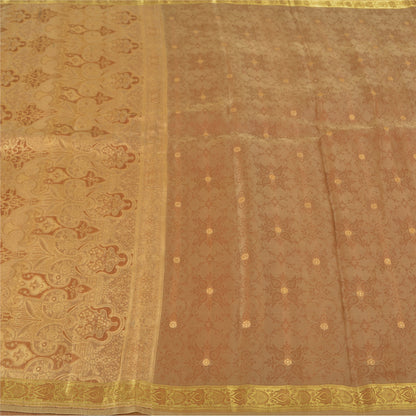 Sanskriti Vintage Heavy Brown Sarees Pure Organza Silk Woven Brocade Sari Sustainable Fabric