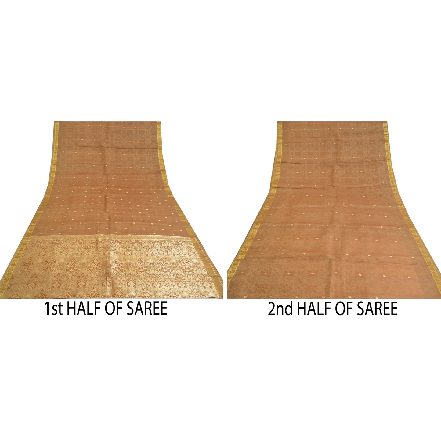 Sanskriti Vintage Heavy Brown Sarees Pure Organza Silk Woven Brocade Sari Sustainable Fabric