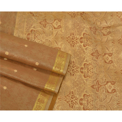 Sanskriti Vintage Heavy Brown Sarees Pure Organza Silk Woven Brocade Sari Sustainable Fabric