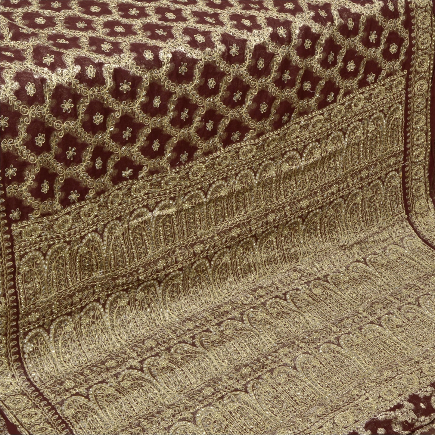 Sanskriti Vintage Heavy Sarees Blend Georgette Hand Beaded Woven Sari Sustainable Fabric