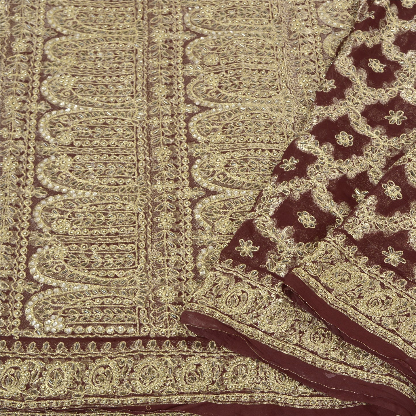 Sanskriti Vintage Heavy Sarees Blend Georgette Hand Beaded Woven Sari Sustainable Fabric