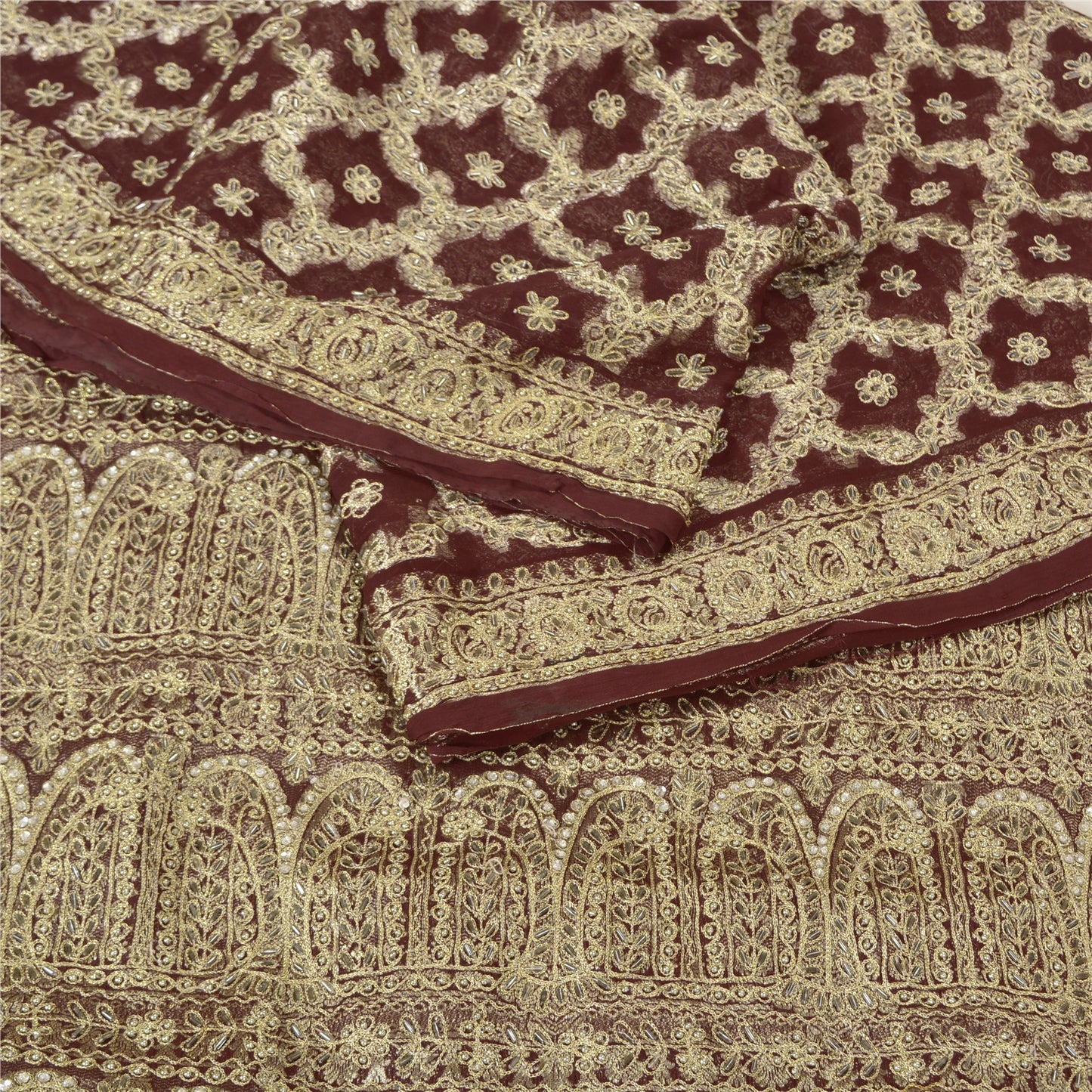 Sanskriti Vintage Heavy Sarees Blend Georgette Hand Beaded Woven Sari Sustainable Fabric