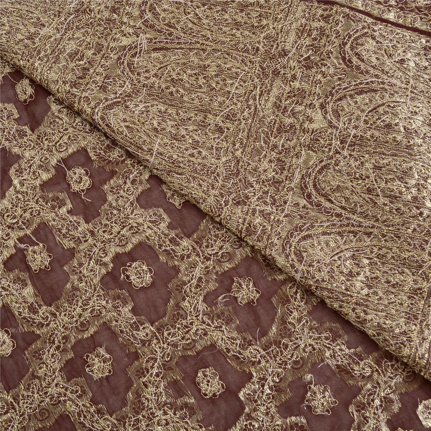 Sanskriti Vintage Heavy Sarees Blend Georgette Hand Beaded Woven Sari Sustainable Fabric